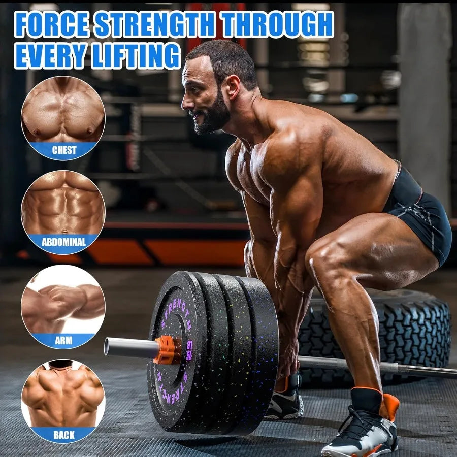 2-Inch Bumper Plates Barbell Rubber Weight Plates Set for Home Gym Strength Training 20-260lbs Multiple Options