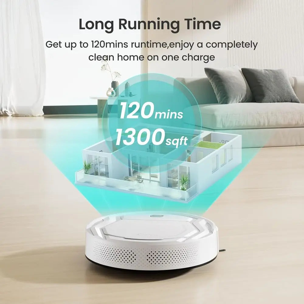 Robot Vacuum Cleaner, Strong Suction, 120 Mins Runtime, Slim, Low Noise, Automatic Self-Charging, Wi-Fi/App/Alexa Control, Ideal