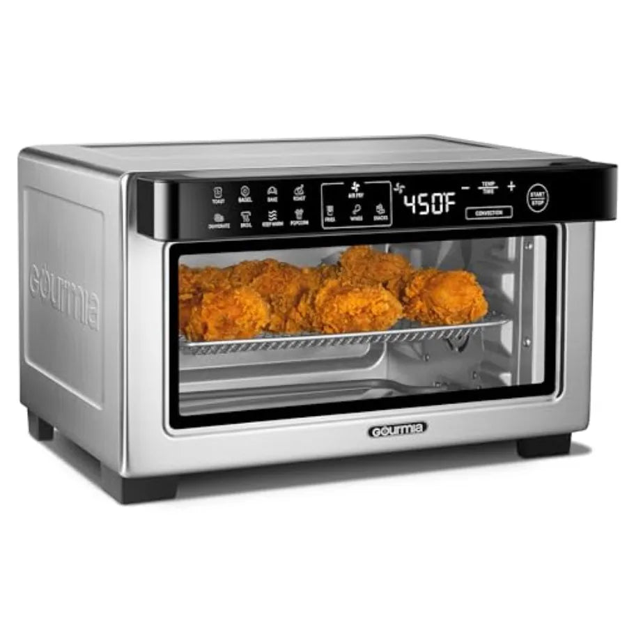 Digital Air Fryer Toaster Oven with Convection Mode 4 Slice Capacity 3 Rack Positions 12 Presets Toast Bagel Bake Roast Broil D