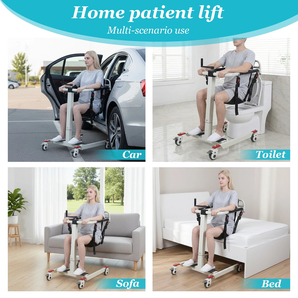 Patient Lift Transfer Chair with Adjustable Height & Width Bedside Commode Transport Chair with Wheels for Elderly and Disabled