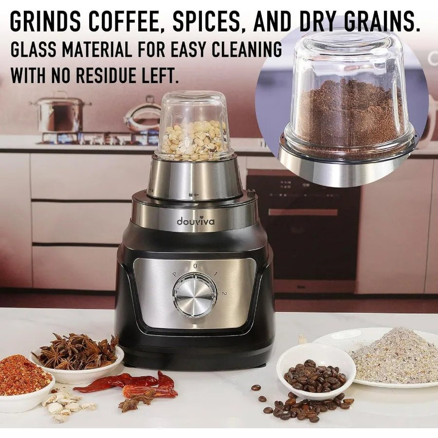 Food Processor Blender Combo 3-in-1 Countertop Blender with 8-Cup Processor Bowl Grinder 24oz To-Go Lid Cup 1000W Blenders for