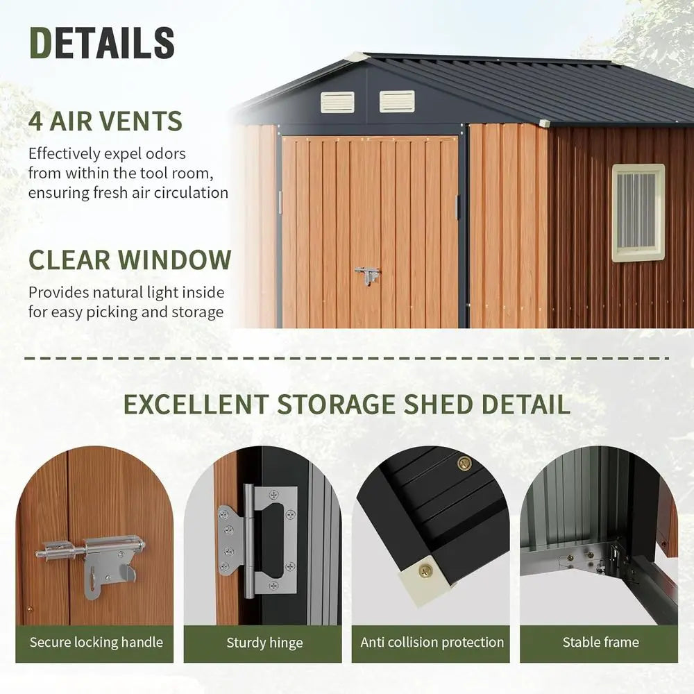 Durable 8x6 Outdoor Storage Shed with Window, Lockable Door, Ideal for Garden and Patio Tool Storage