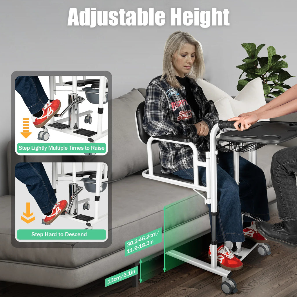 330lbs Hydraulic Patient Lift Chair 180° Split Bath Commode Seat Transfer Adjustable Height Detachable Cushion & Portable Potty