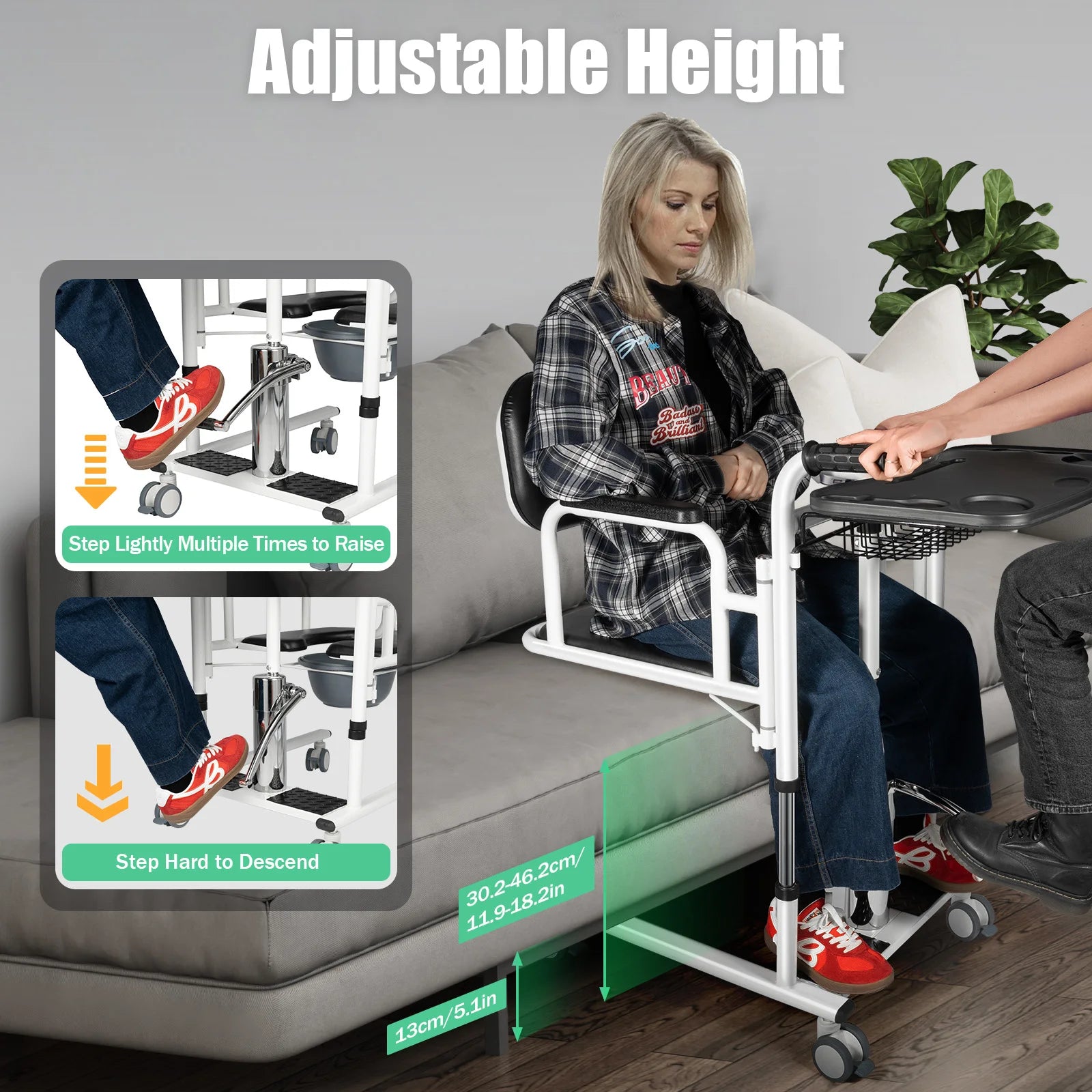 330lbs Hydraulic Patient Lift Chair 180° Split Bath Commode Seat Transfer Adjustable Height Detachable Cushion & Portable Potty