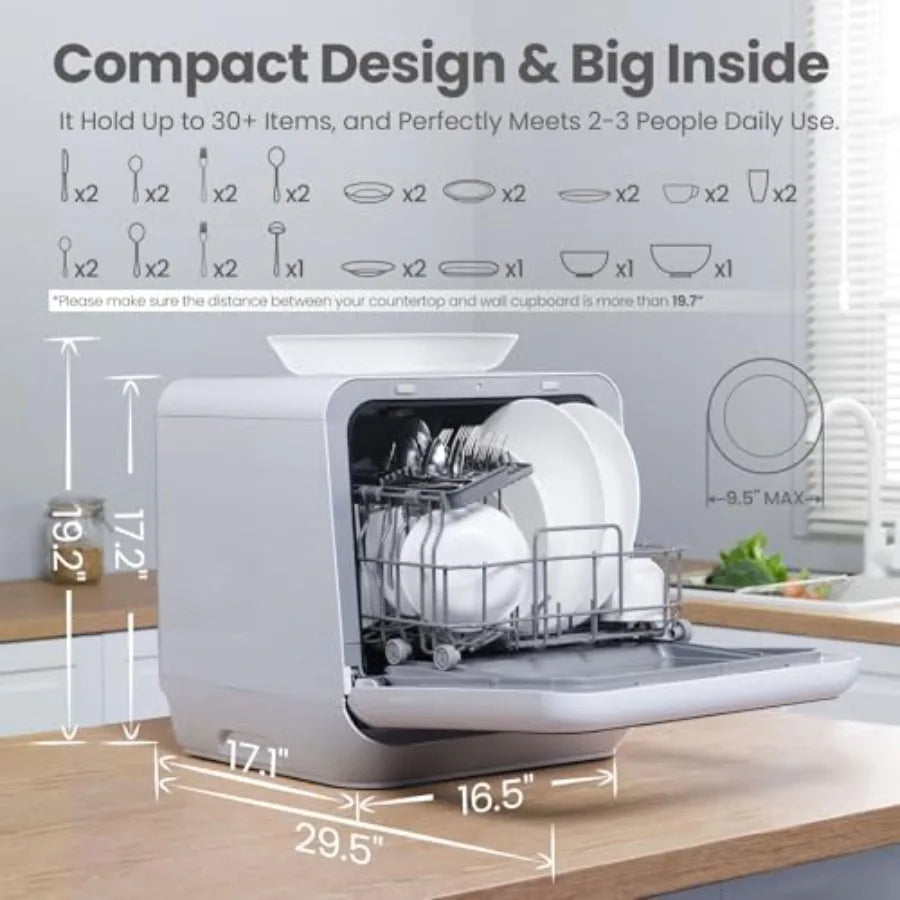 Portable Mini Dishwasher Countertop 1.32Gal Built-in Water Tank for Apartments RVs No Hookup Needed 6 Programs 360 Dual Spray 1