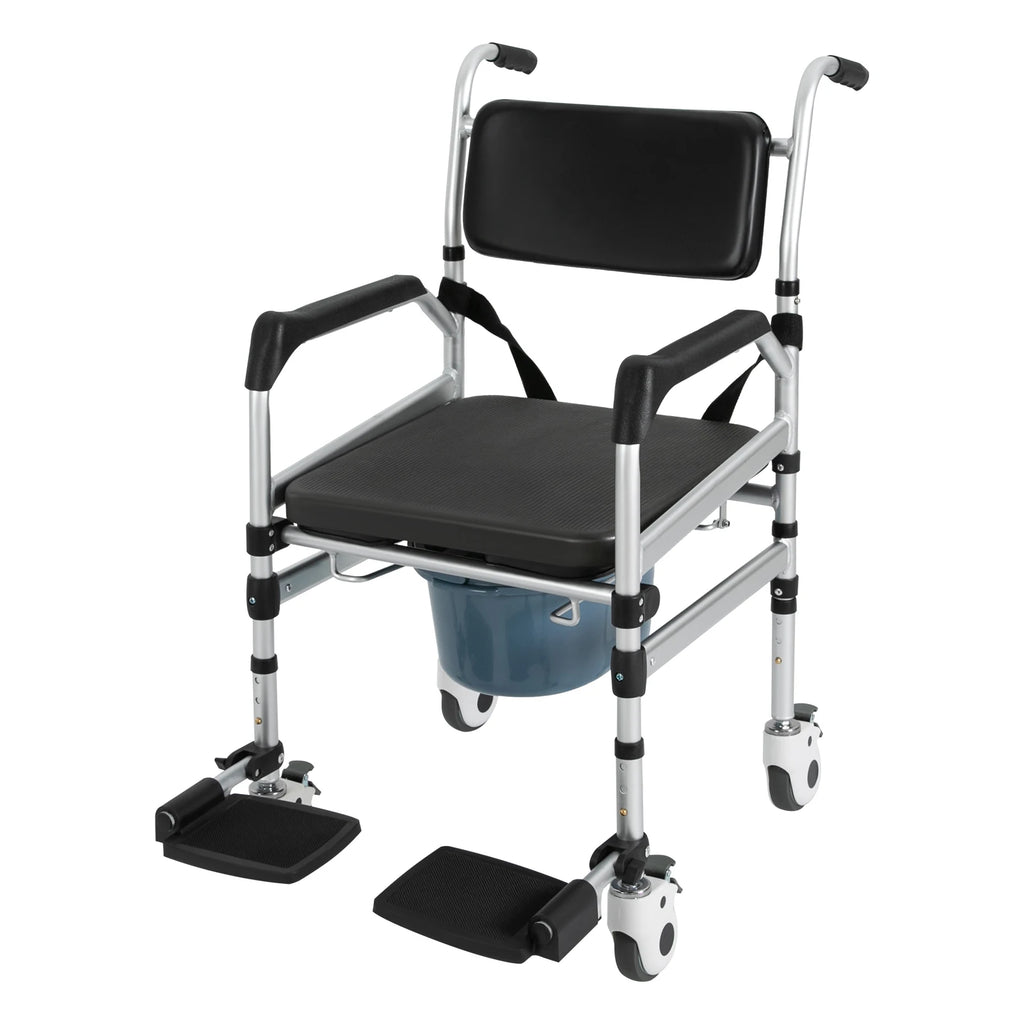 Freestanding Commode, Foldable Chair 18.11-21.26" height adjustable W/ Foot Pedal for Handicap, Elderly, Injured/ Disabled
