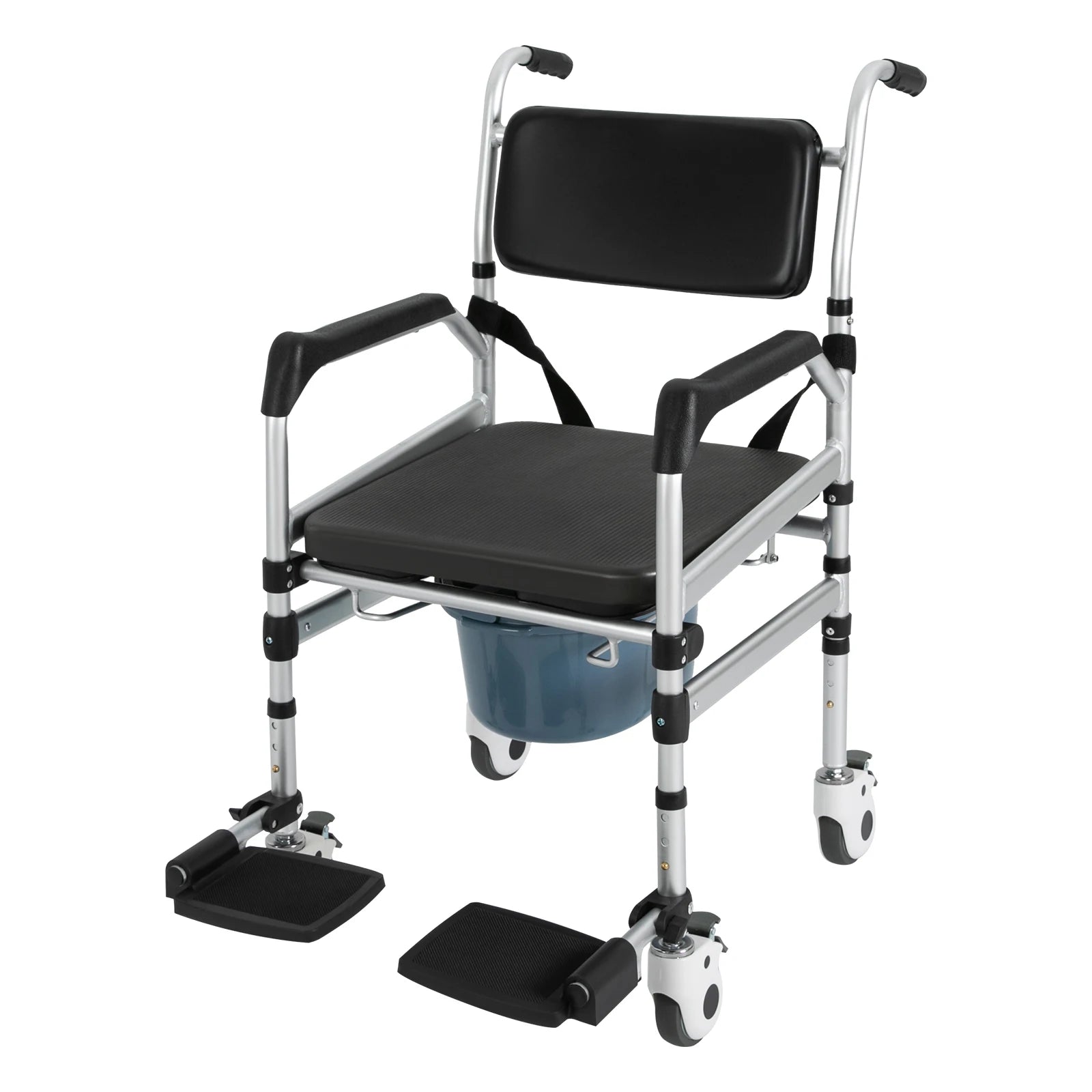 Freestanding Commode, Foldable Chair 18.11-21.26" height adjustable W/ Foot Pedal for Handicap, Elderly, Injured/ Disabled