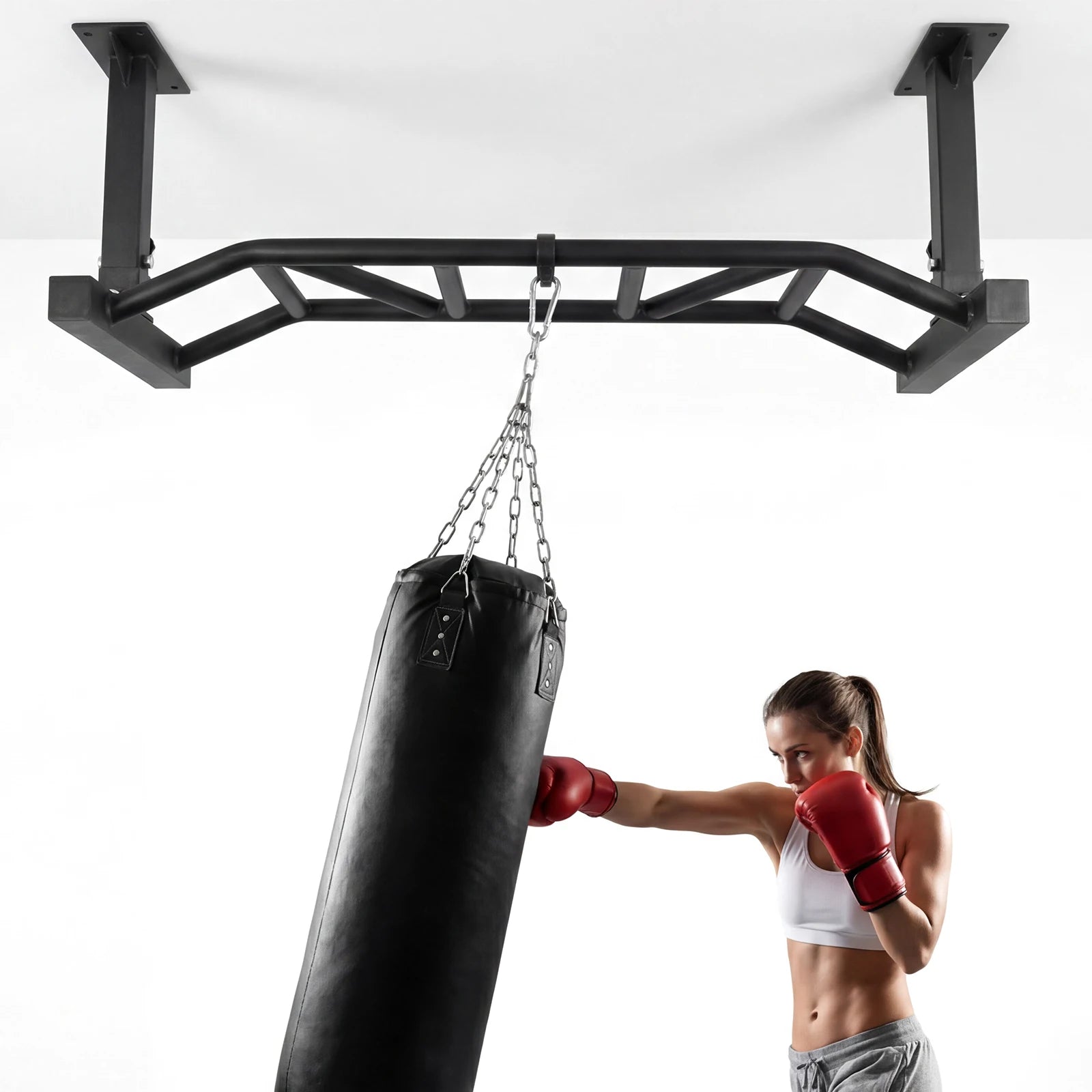 47 Inch Indoor Chin-Up Bar Adjustable Height&Supports To 600 Lbs Fitness Trainer for Garage/Home Gym and Strength Training