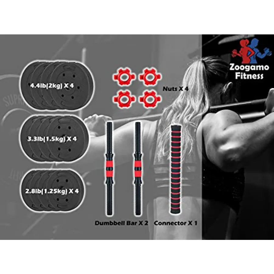 Adjustable Dumbbells Weight Set to 44Lbs Free Weight Dumbbell with Connecting Rod Used As Barbell for Men and Women Home Gym Wo