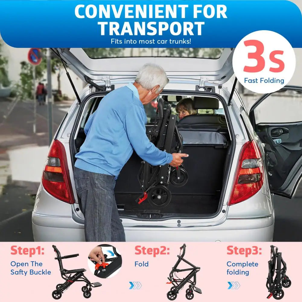 Foldable Wheelchair for Adult , Aluminum Alloy Thin Wheelchair with Flip-up Armrest, Portable Travel Wheelchair, Bearing 286lbs