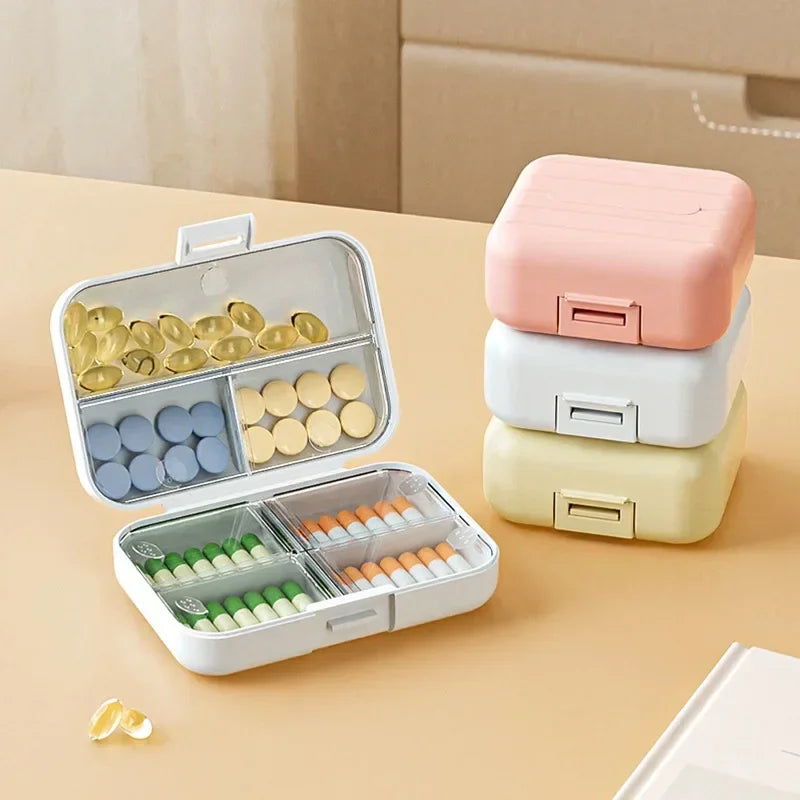 Portable mini medicine box, double sealed medicine pill storage box, seven days a week snap-on compartment medicine boxUI