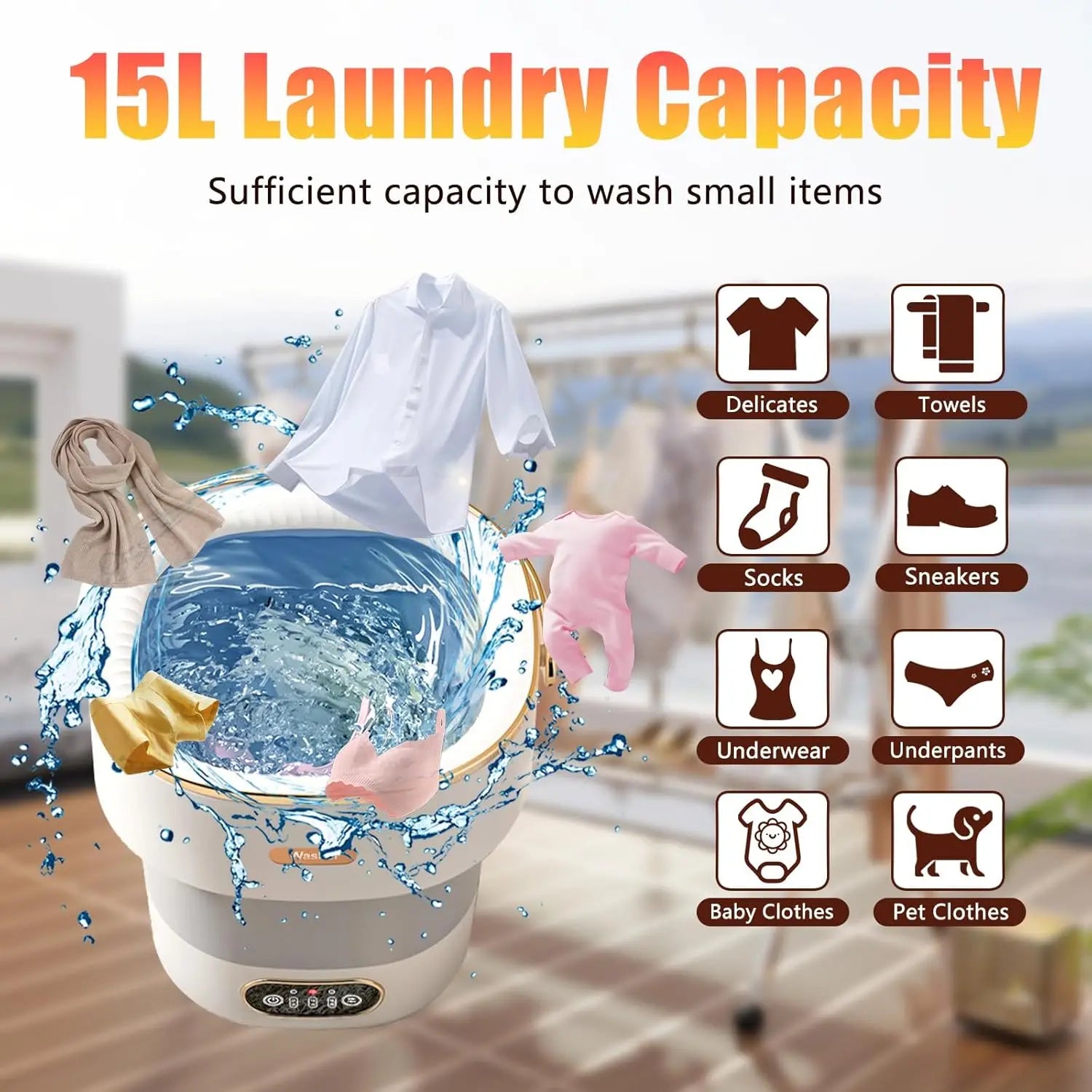 Portable Washing Machine, 15L Collapsible Mini Washer with 3 Modes for Travel Camping Dorms Apartments