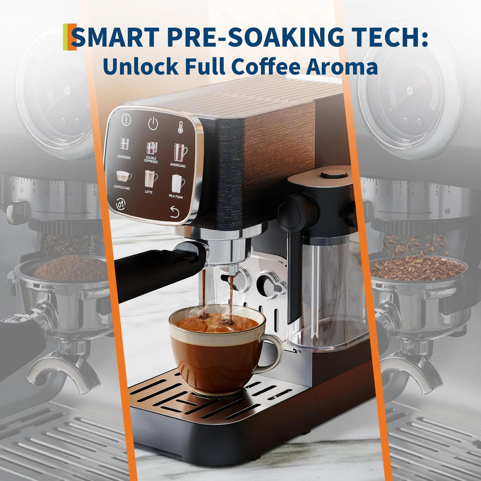20 Bar Professional Espresso Machine Adjustable Temperature Coffee Maker With Milk Frother For Office Home