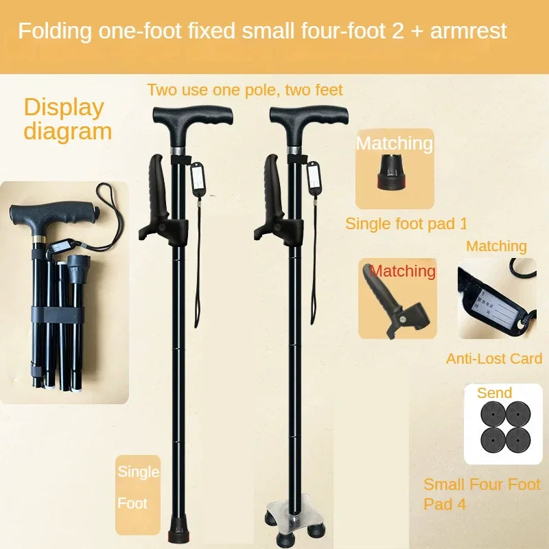 Outdoor Multifunction Walking Stick Trekking Poles Telescopic Fold Crutches Hiking Stick Crutch Elderly Metal Stick Walking Cane