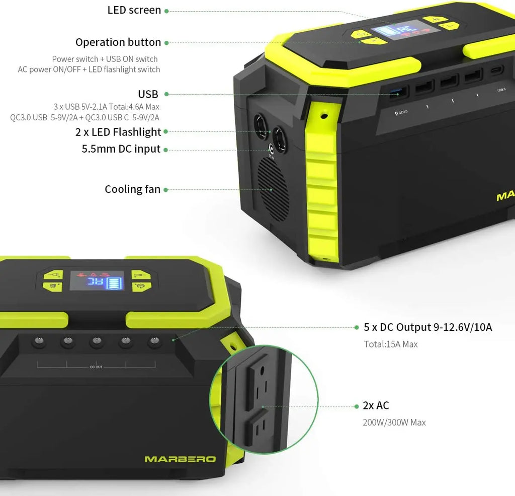 222Wh Portable Power Station with AC Outlet, Solar Generator, 60000mAh Battery for Camping and Emergency Backup