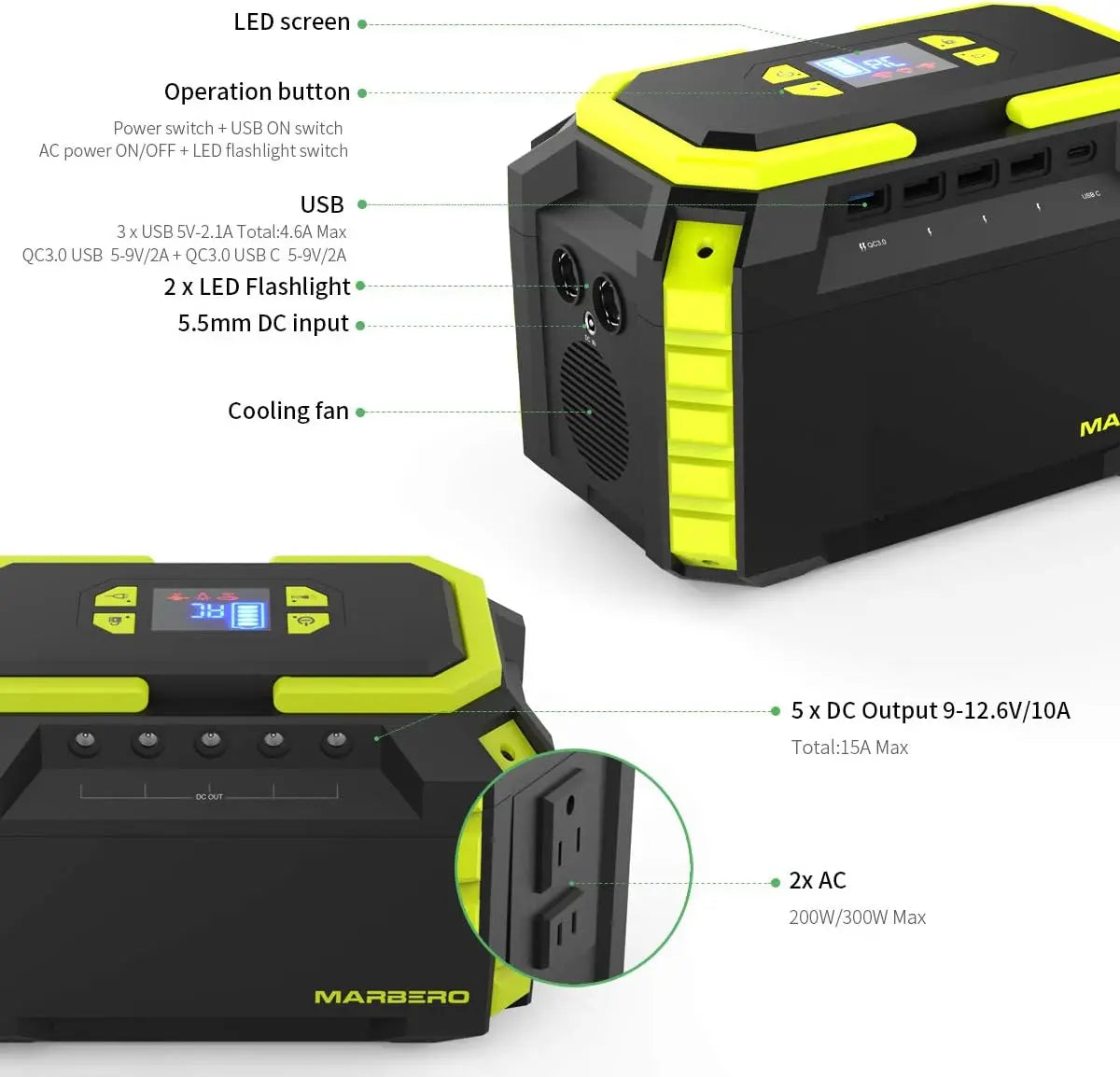 222Wh Portable Power Station with AC Outlet, Solar Generator, 60000mAh Battery for Camping and Emergency Backup