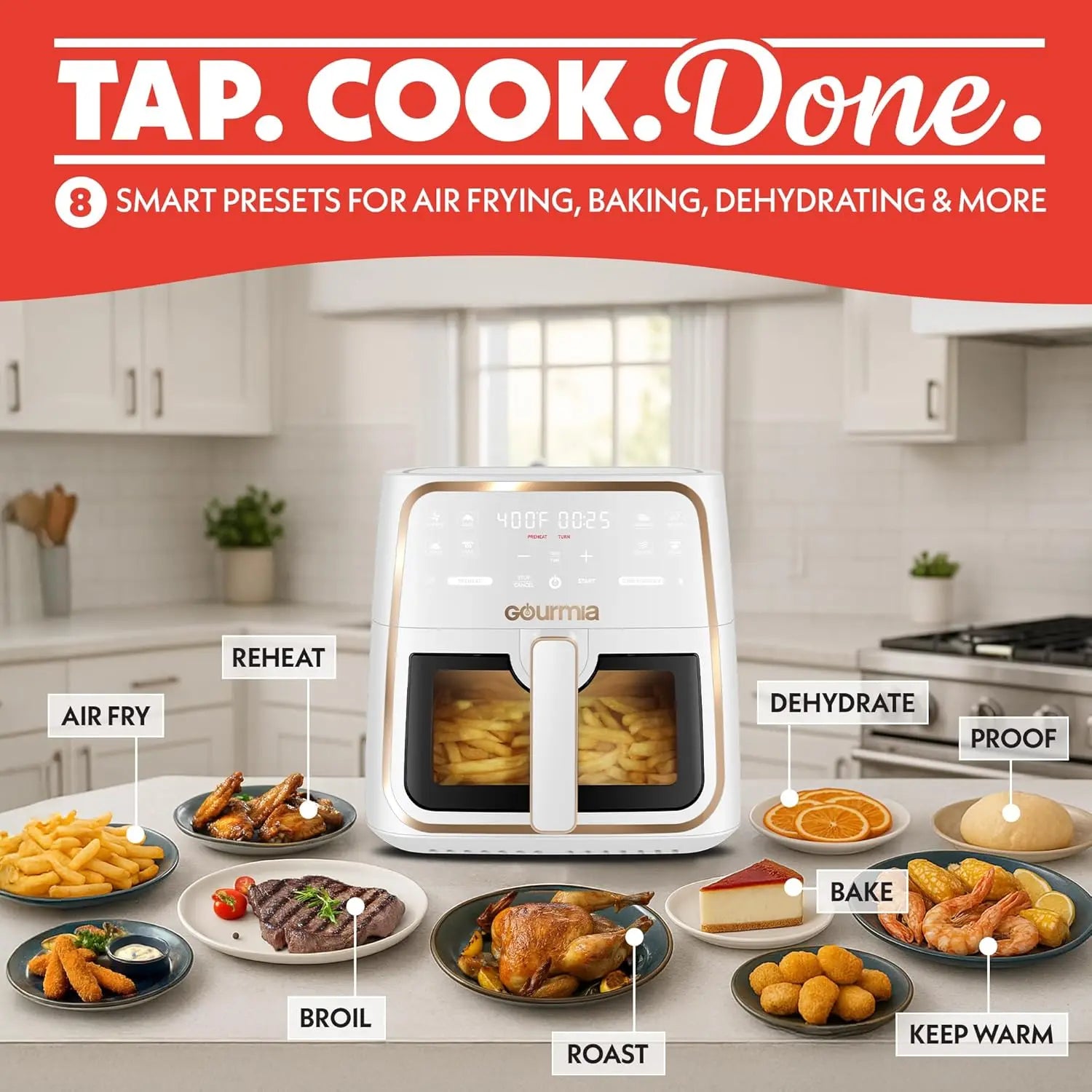 8 Qt Air Fryer with Digital Display, 360° Technology, Easy View Window & Dishwasher Safe Basket