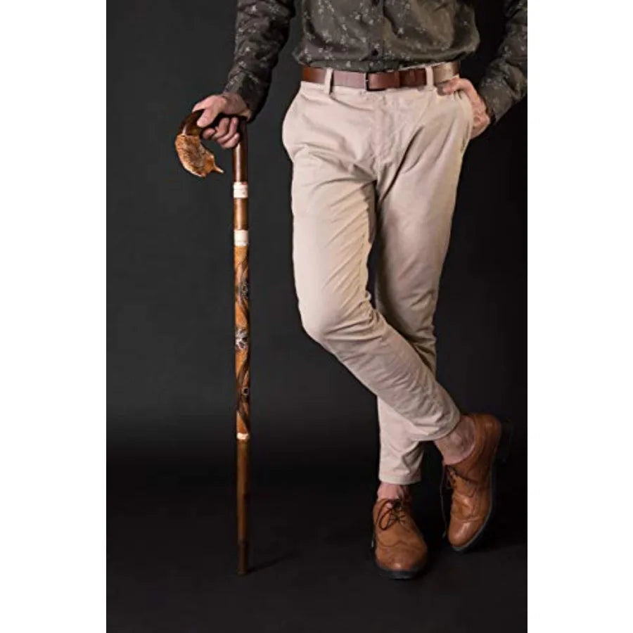 Walking Stick For Women Fox - Wooden Fashionable Walking Cane for Ladies - Hand Carved 36 Inches