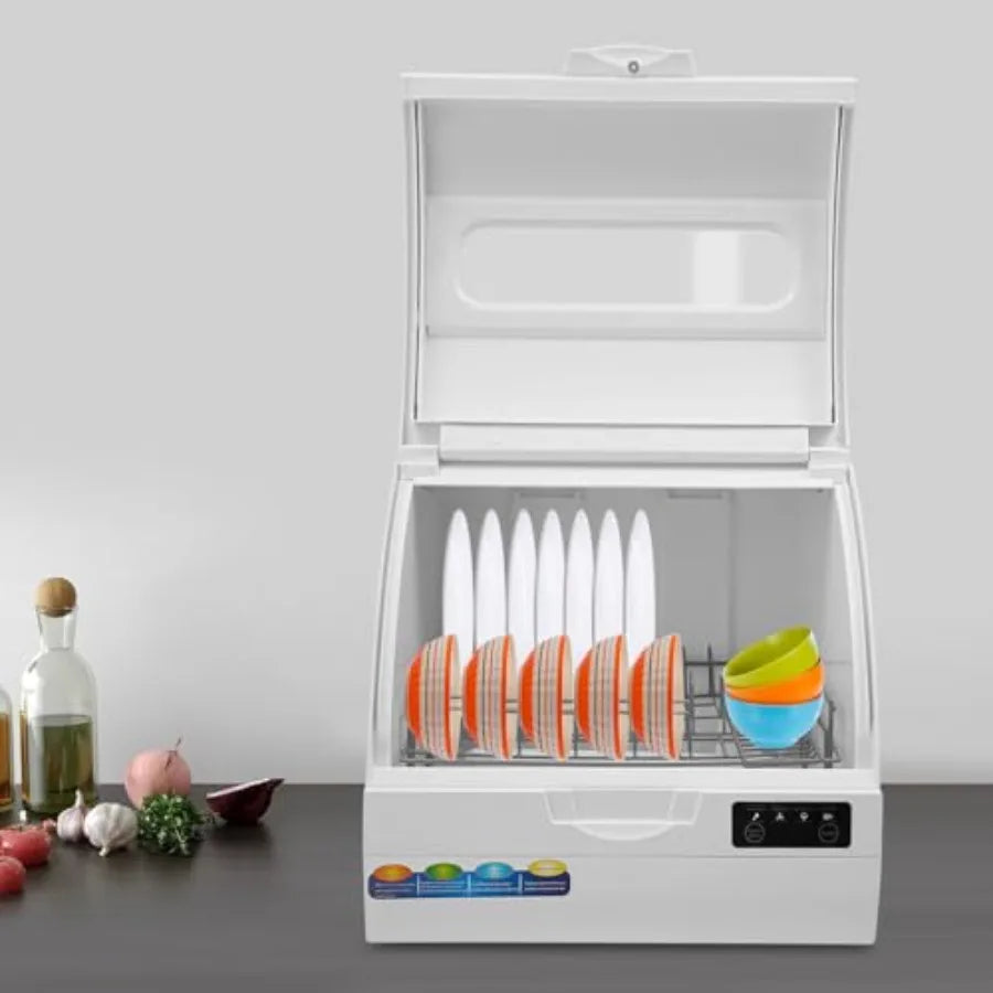 Portable Mini Dishwasher Countertop with 5 Wash Modes Drying for 12-18 Pieces Compact Dish Washer in White for Home RV rtment U