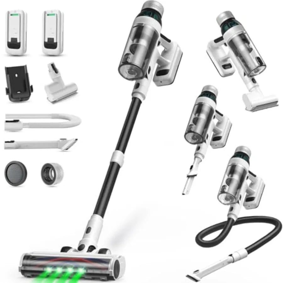 Cordless Vacuum Cleaner 2 Batteries 110 Mins Runtime for Home 15-in-1 Powerful Stick Vacuum with LED Display Anti-Tangle Lightw