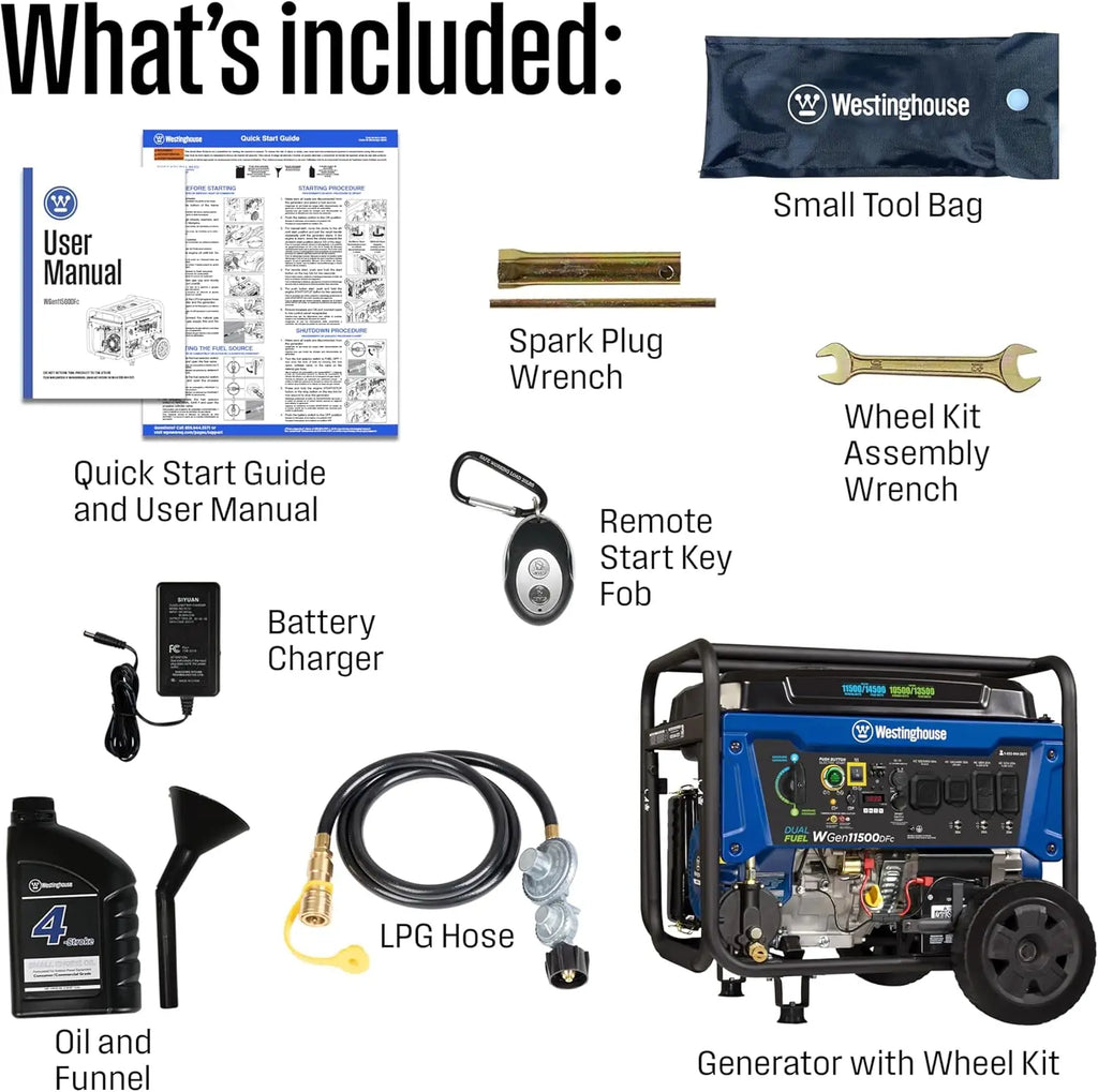 14500W Dual Fuel Portable Generator with Remote Start, Transfer Switch Ready for Home Backup