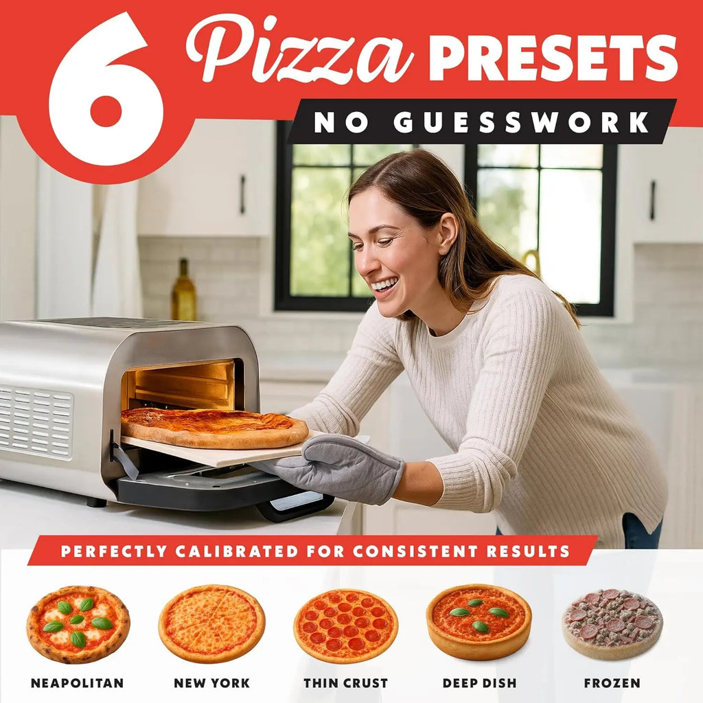 Indoor Pizza Oven Air Fryer Toaster - 1800W Multi-Cooker with Pizza Stone, Digital Controls & 6 Presets