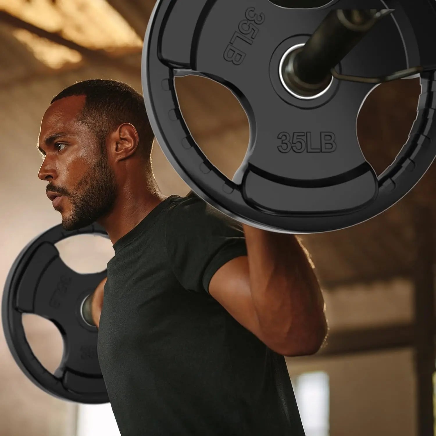 Rubber Grip Plates for Barbell, 2-Inch Weight Plates for Weightlifting and Strength Training in Home & Gym, 105 LB Set