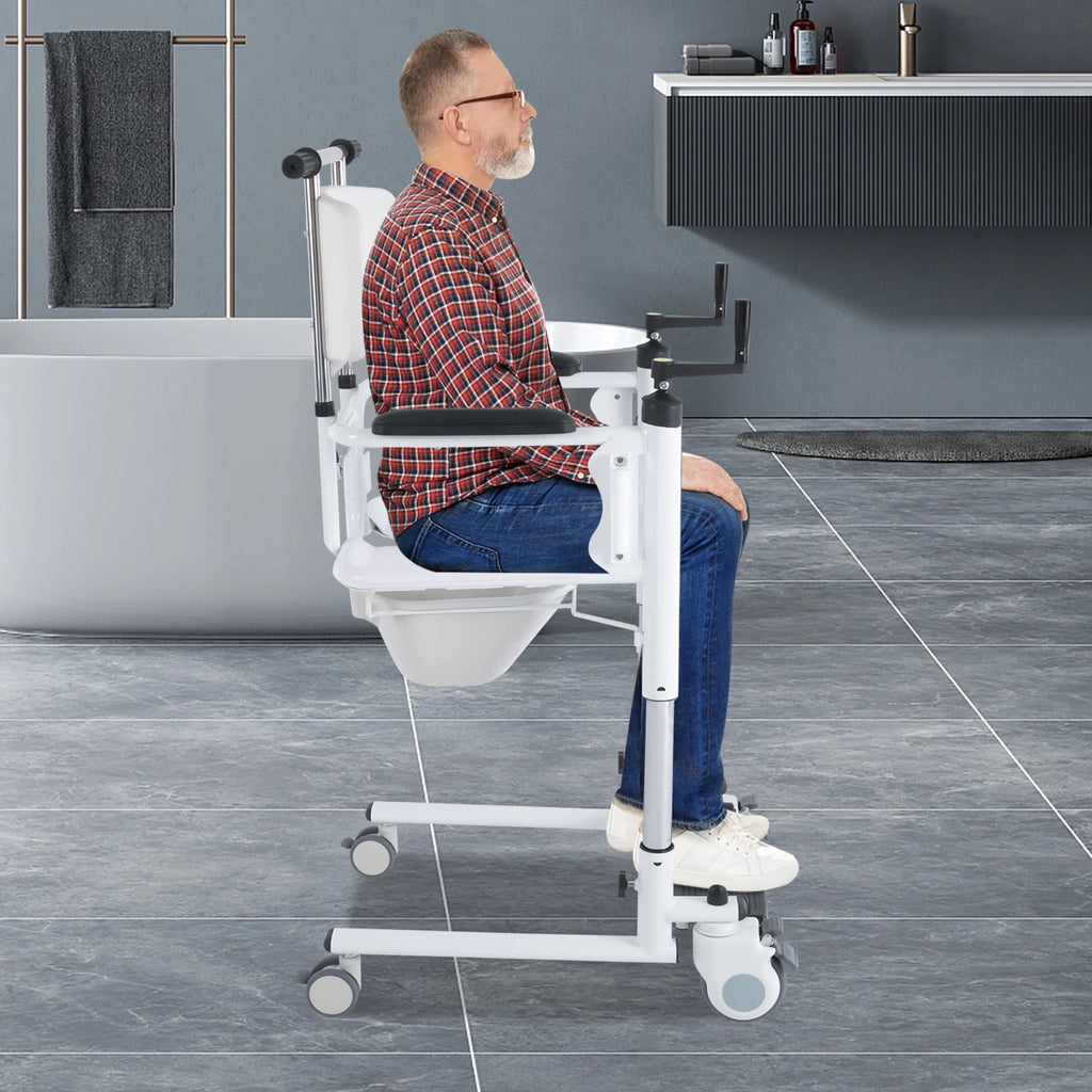 Patient Lift Chair, Transport Bath Seat with Commode, Adjustable Height Transfer Rolling Tool for Pregnant, Elderly, Disabled