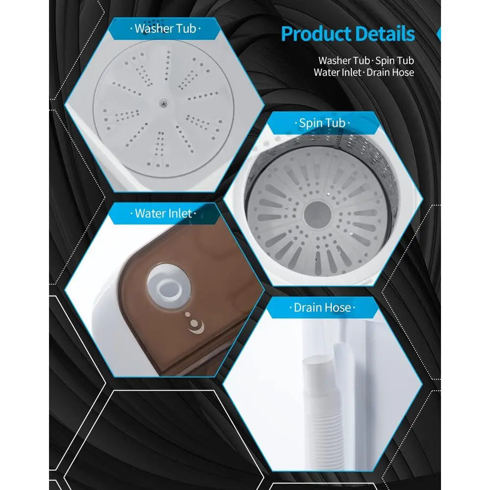 Compact Twin-Tub Portable Washer and Spin Dryer - Ideal for Dorms, Apartments, RVs, and Camping (White & Brown)
