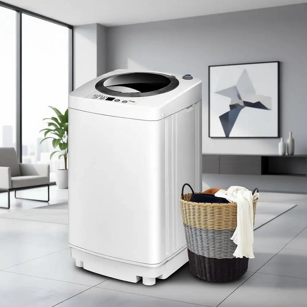 Compact 8-Pound Capacity Full-Auto Washer with 6 Programs, LED Display, 3 Water Levels, Laundry Combo for Home, Apartment, Dorm,