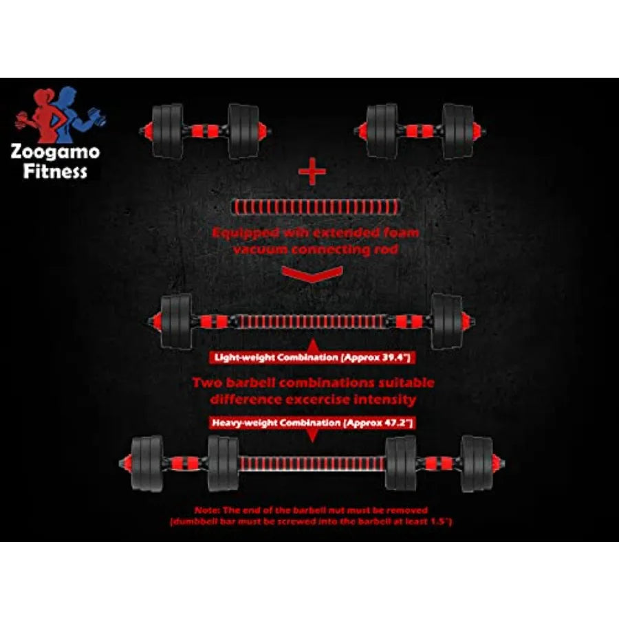 Adjustable Dumbbells Weight Set to 44Lbs Free Weight Dumbbell with Connecting Rod Used As Barbell for Men and Women Home Gym Wo