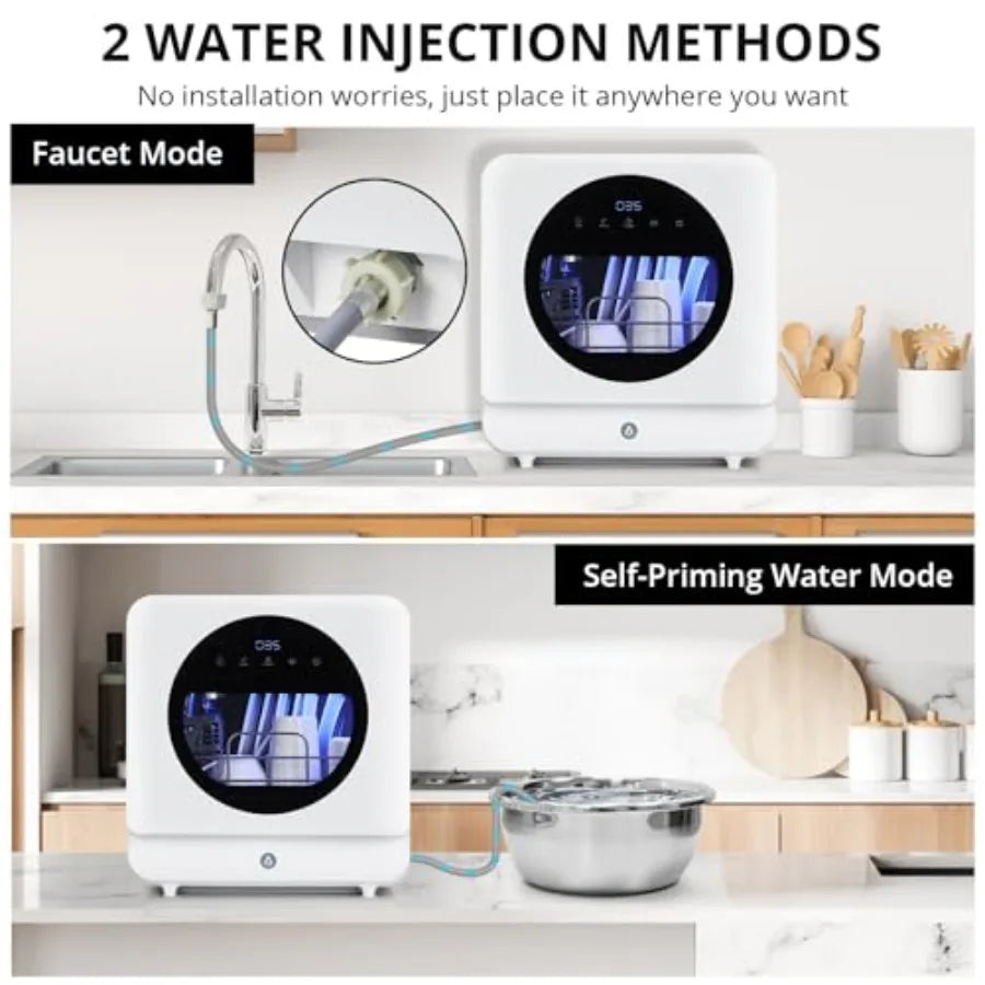 Portable Countertop Dishwasher with with 5L Built-in Water Tank6 Washing Programs 2 Water Inlet Methods 3 Spray Arms Low Noice