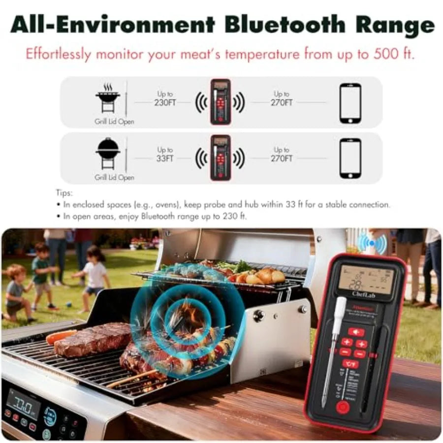 AI Meat Thermometer Wireless 500ft Long Range Smart Digital Bluetooth BBQ Thermometer for Grilling Smoker Oven Kitchen Cooking
