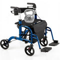 Walker Wheelchair Combo Rollator Transport Chair for Seniors with Seat, 8 Inch Wheels, Foldable Lightweight Aluminum Frame, 300