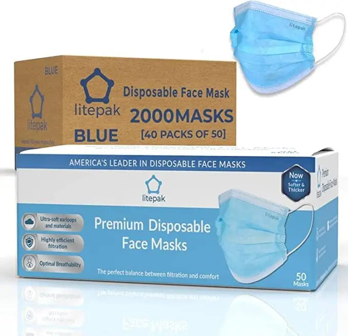 2000pcs Black Disposable Face Masks with Nose Wire, 3-Ply Breathable Protection for Adults