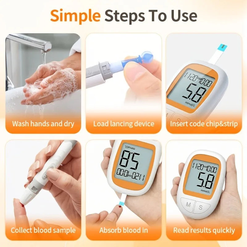 KE-86 Blood Glucose Meter Kit 50pcs Test Strips&Sterile Lancet for Diabetes Monitor Digital Glucometer Blood Sugar Meter