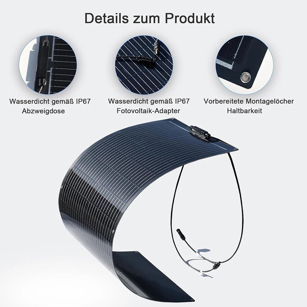 WUZECK Solar Panel Kit Flexible 200W Monocrystalline 2X100W Flexible Solar Module+20A 12V/24V Solar Charge Controller+Solar Cable Off-Grid System for 12V Batteries Solar System Motorhome Houses Balcony Camping