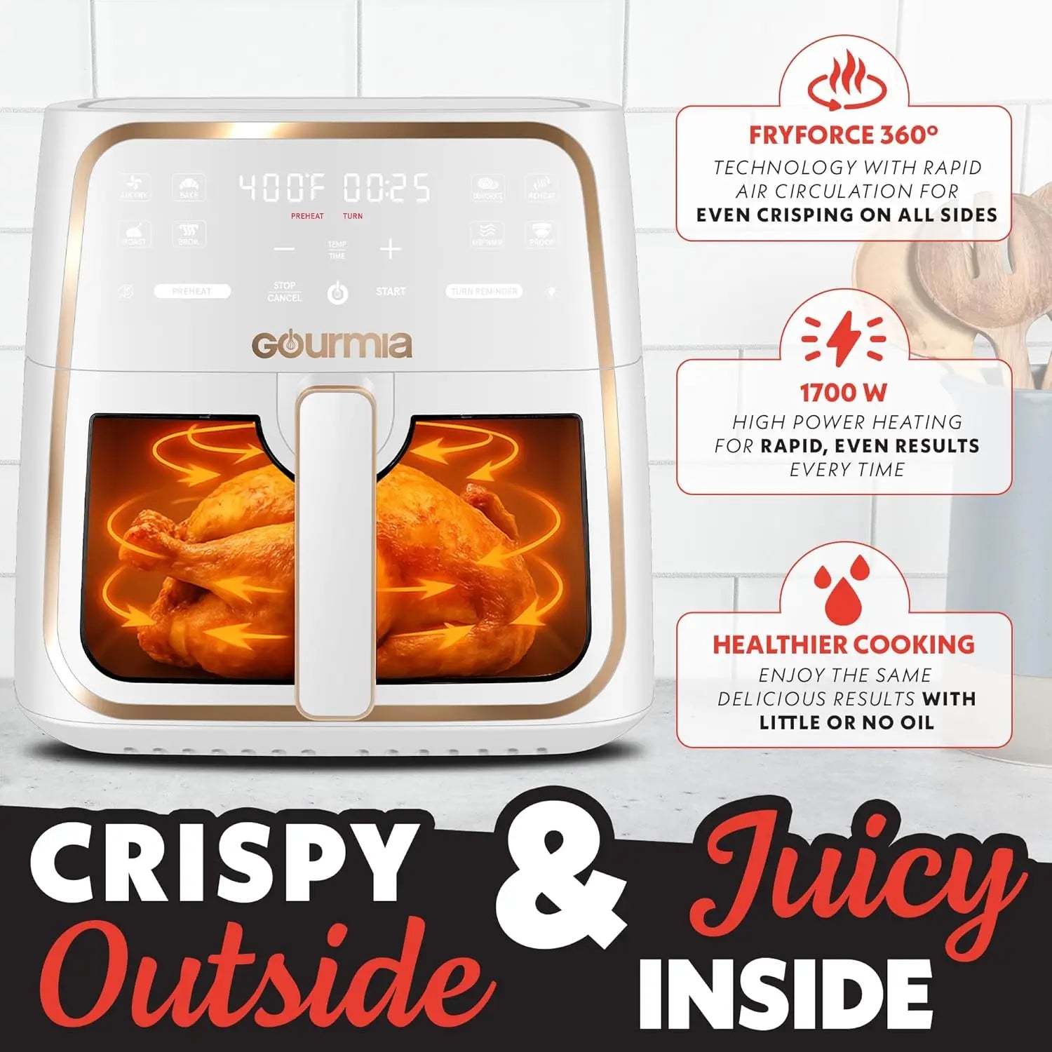 8 Qt Air Fryer with Digital Display, 360° Technology, Easy View Window & Dishwasher Safe Basket