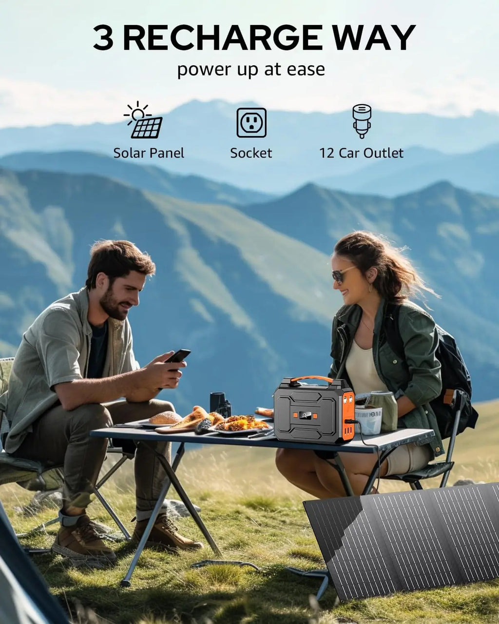 200W Solar Generator with 40W Panel, 146Wh Portable Power Station for Camping & Home Use