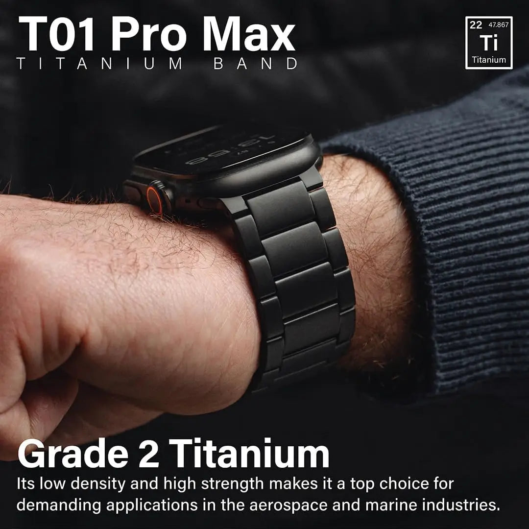 Adjustable Titanium Watch Band for Apple Watch Ultra 3 & 2, Black 49mm with Magnetic Clasp and DLC Scratch Resistance