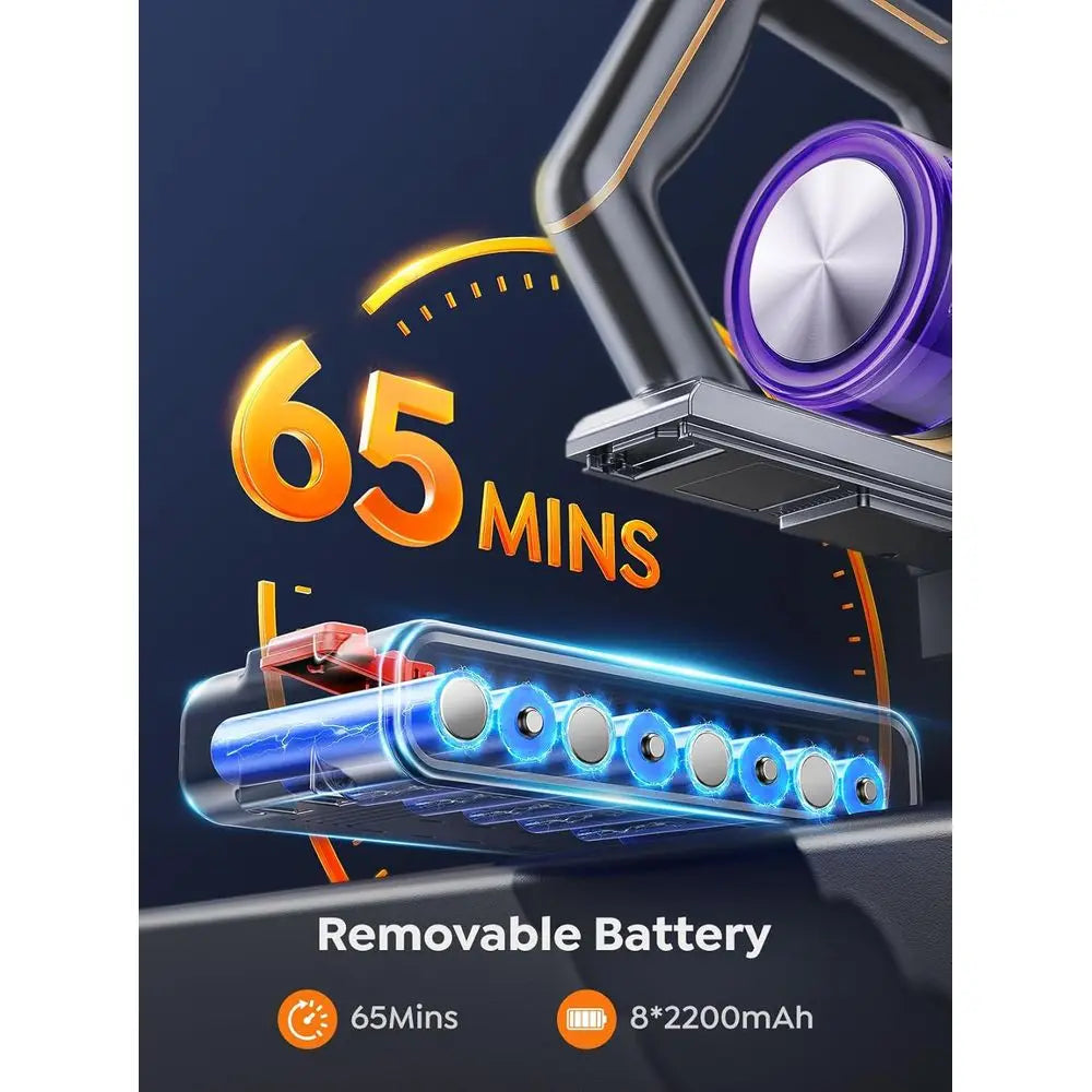 Cordless Vacuum Cleaner, 600W 50KPA 65 Mins Vacuum Cleaners for Home, Cordless Stick Vacuum with Powerful Suction, Wall Mount Ch