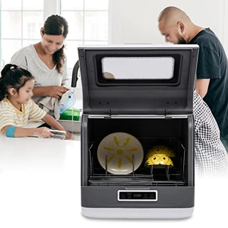 Portable Dishwasher with Large CapacityAir Dry Function 3 Washing Programs 8L Built-in Water Tank 17.72x15.75x17.32in for Clean