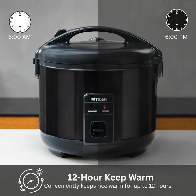 Tiger JNP-S18U-KY 10 Cup Capacity White Rice Cooker with Non-Stick Inner Pot, and Keep Warm up to 12 hours (Obsidian Black)