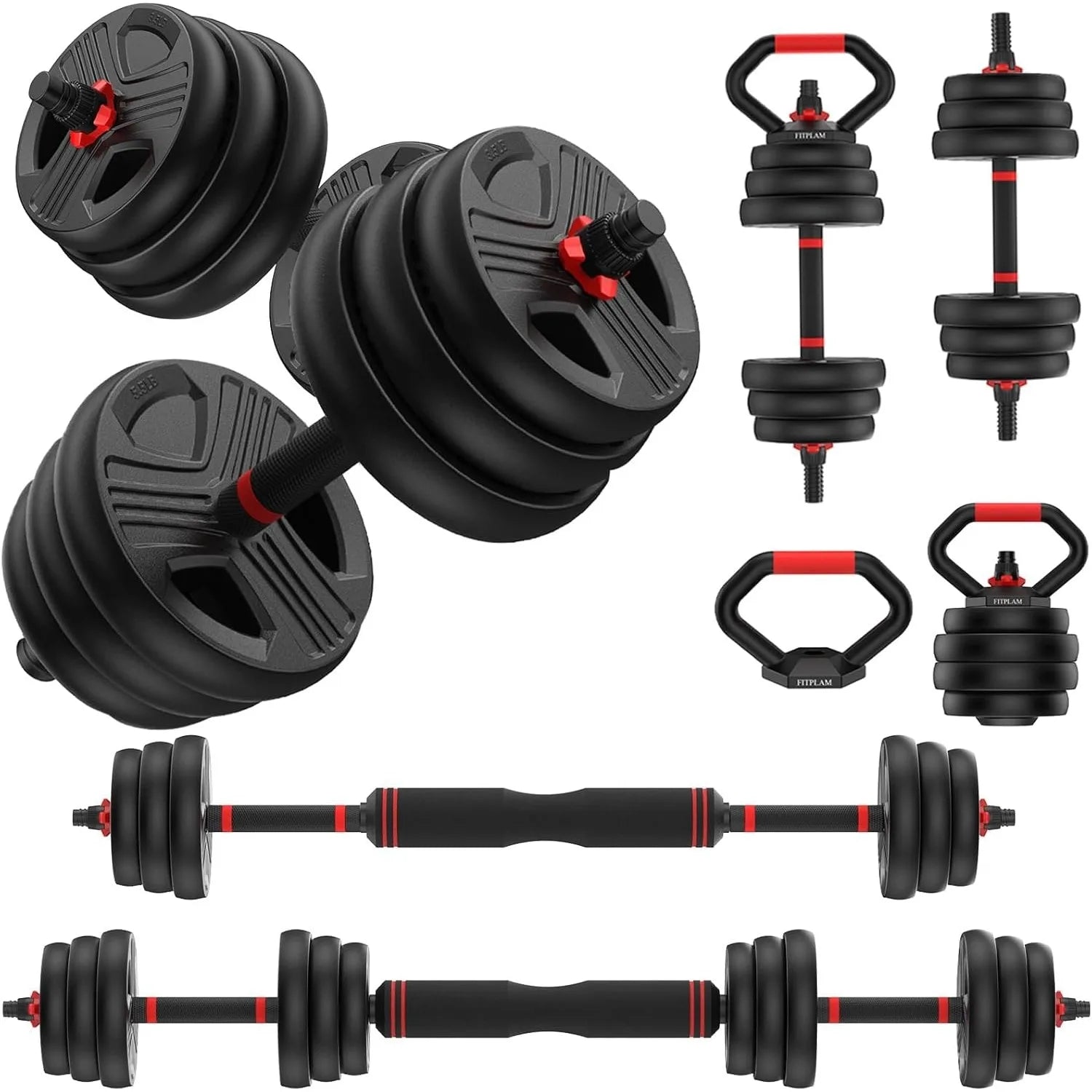 Adjustable dumbbell set,70lbs Free Weights set with upgraded nut, 5 in 1 Weight Set Used as Kettlebells, Barbell, Push up Stand