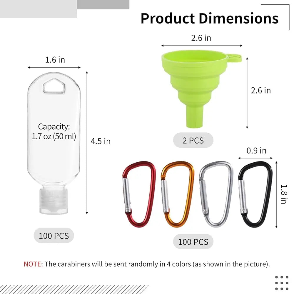 100 PCS Keychain Empty Hand Sanitizer Bottles - 1.7 oz Portable Keychain Travel Bottles, Empty Squeeze Plastic Bottle with Fl