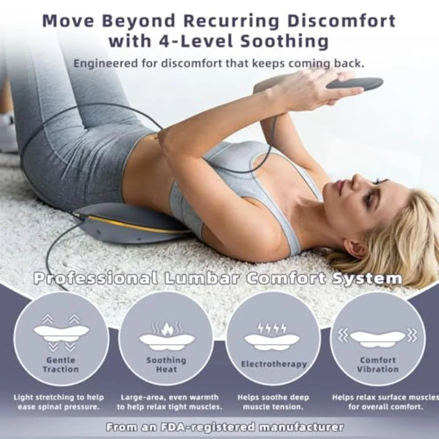 4-in-1 Electric Lumbar Traction Device - Adjustable Back Massager for Deep Tissue Pain Relief with Heat, Vibration, Electrothera