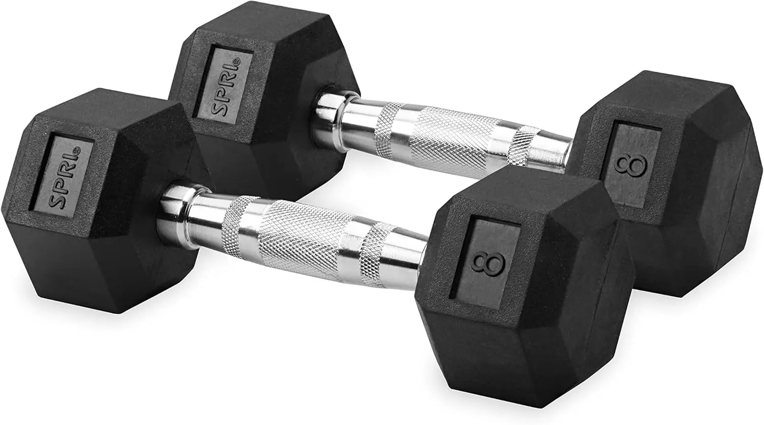 Hex Rubber Dumbbell Set - Chrome Handle Home Gym Weights for Strength Training