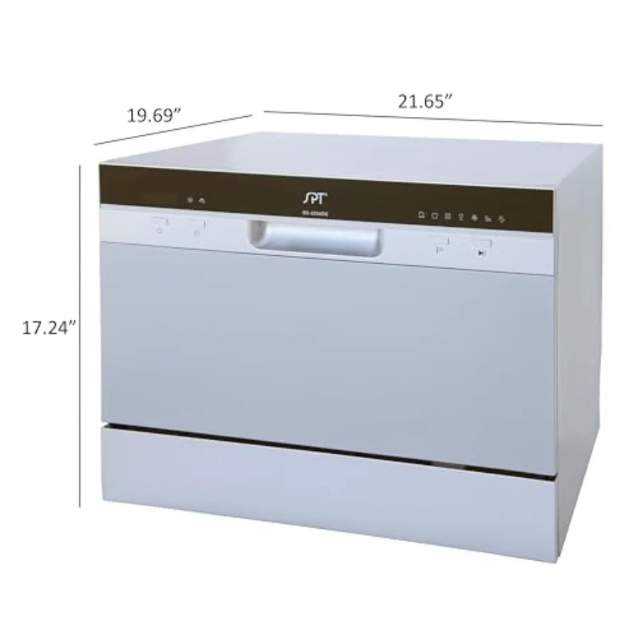 Compact Countertop Dishwasher with Delay Start for Kitchen Use Stainless Steel Interior Silver Color 6 Place Settings Rack Ener