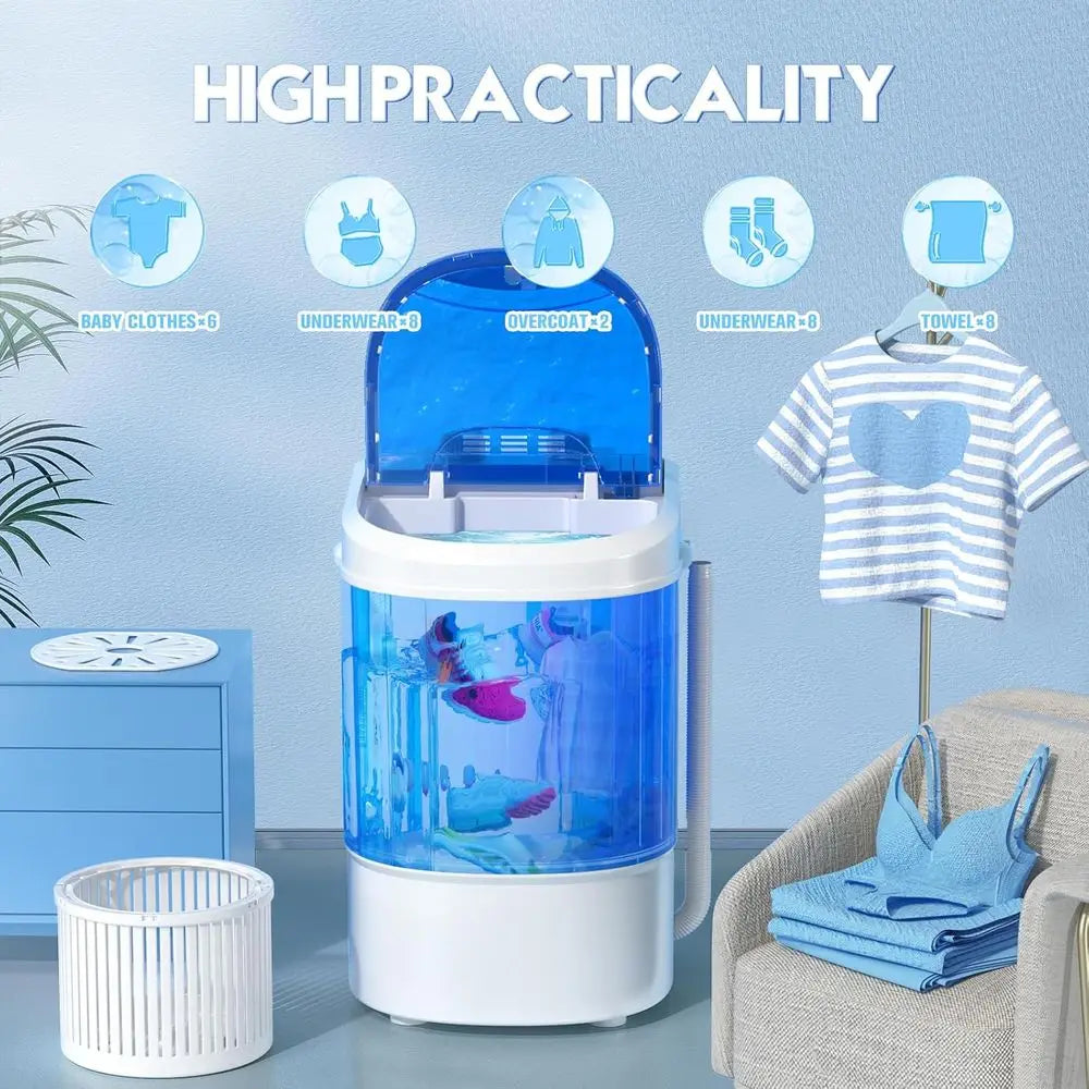 Compact 6.6lbs Capacity Single Tub Portable Washing Machine with Spin Cycle, Ideal for Home, Apartments, Outdoor, RV, Dorms - Bl