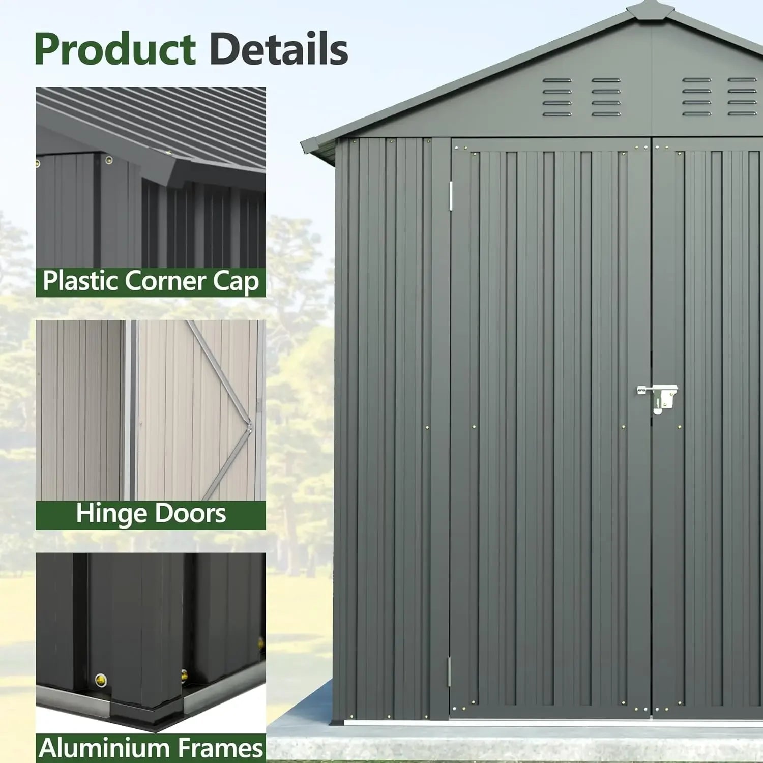 Galvanized Steel Storage Shed Metal Garden Tool Utility Outdoor Backyard Patio Lawn Storage House
